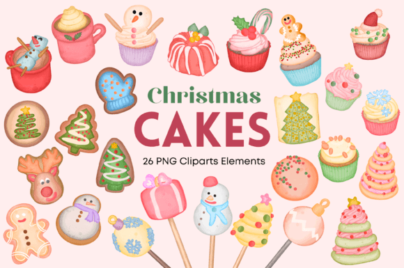 Christmas Cake Collection Clipart: Festive Illustrations