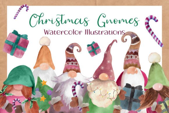 Christmas Gnomes Watercolor Cliparts: Festive Illustrations