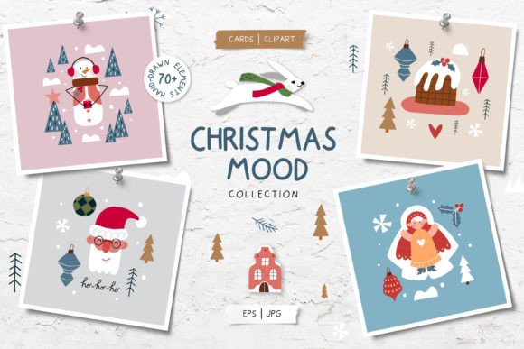 Christmas Greeting Card, Holiday Clipart Illustrations