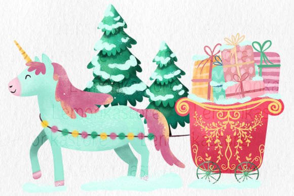 Christmas Unicorn Trees Png: Festive Illustrations