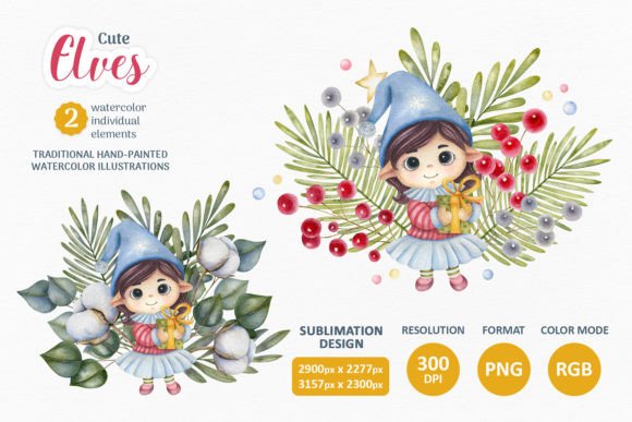 Christmas Watercolor Cute Elves Clipart: Illustrations Review