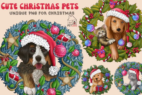 Cute Christmas Pets Illustrations Review
