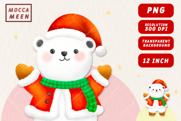 Cute Polar Bear Christmas Character: Festive Illustrations