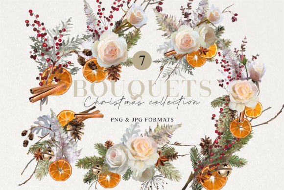 Flowers Rose Christmas Bouquets Illustrations