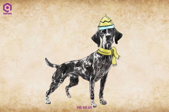 German Shorthaired Cozy Christmas Illustrations