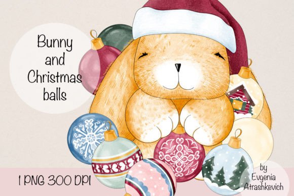 Little Bunny Christmas Balls Sublimation: Illustrations