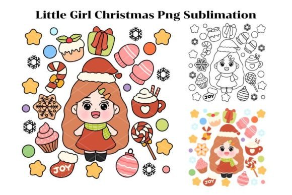 Little Girl Christmas Sublimation: Illustrations