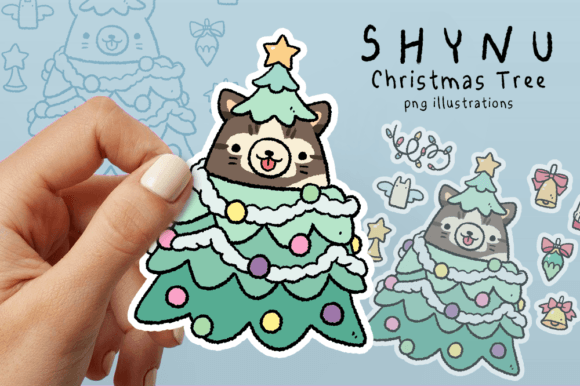 Merry Christmas Tree Kitten Cat KPD Png: Festive Illustrations for Branding