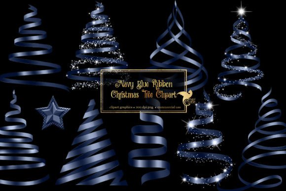 Navy Blue Ribbon Christmas Trees Illustrations Review