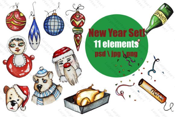 New Year Christmas Hand Drawn Set: Festive Illustrations