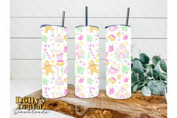 Pink Christmas Tumbler Wrap: Festive Illustrations