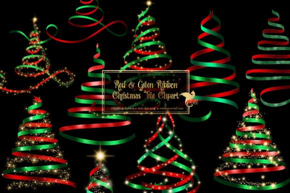 Red and Green Ribbon Christmas Trees Illustrations