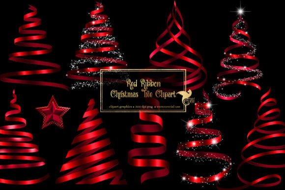 Red Ribbon Christmas Trees Clipart: Premium Illustrations
