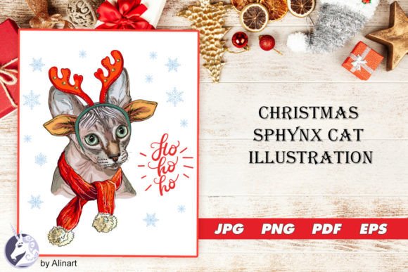 Review: Christmas Sphynx Cat Illustration for Holiday Embroidery